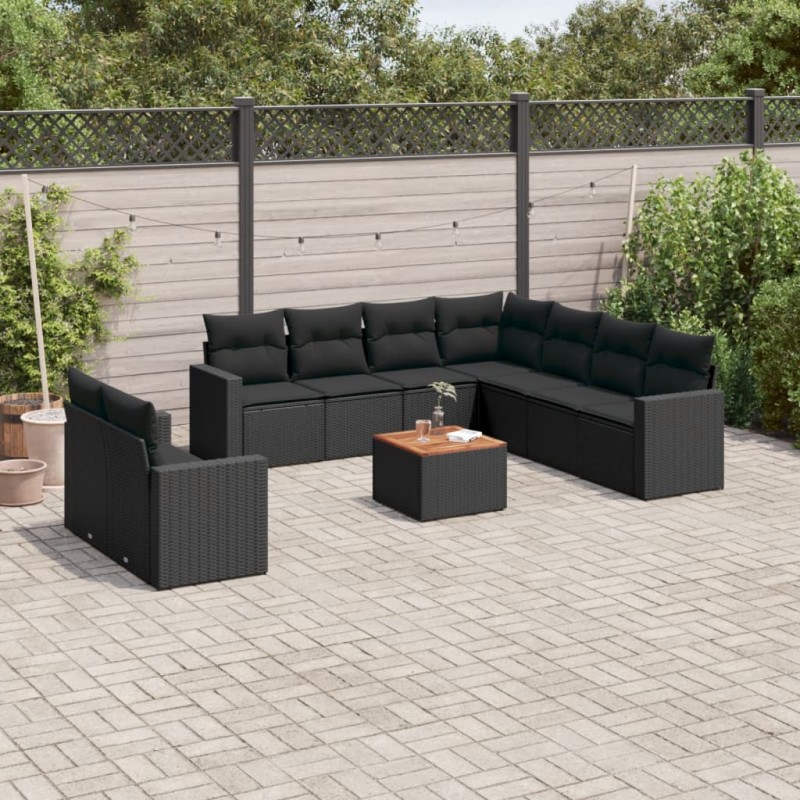 vidaXL Set de sofás de jardín 10 pzas cojines ratán sintético negro vidaXL Set de sofás de jardín 10 pzas cojines ratán sintético negro