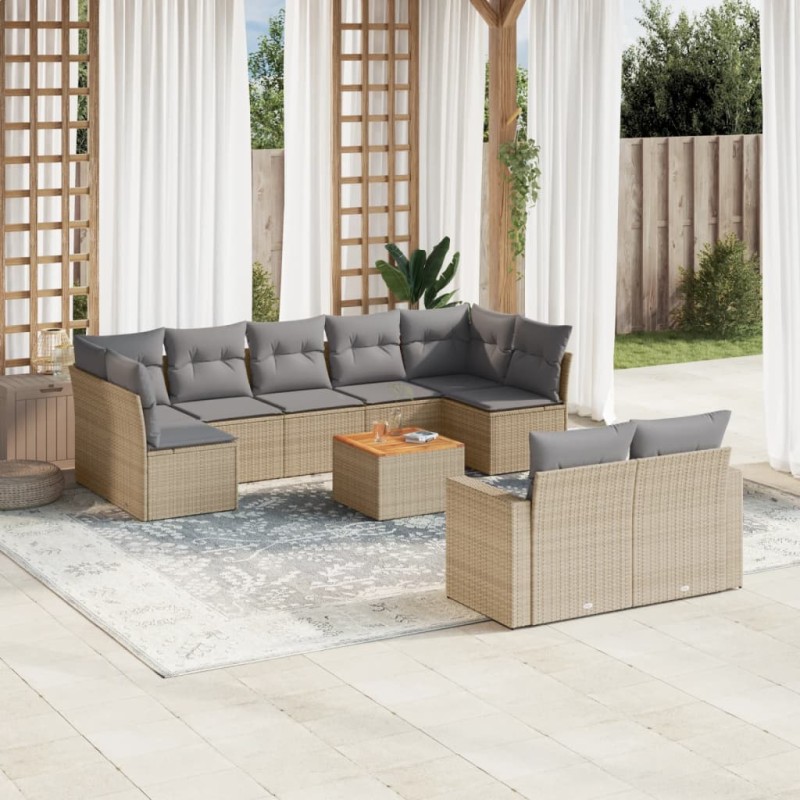 vidaXL Juego de sofás jardín con cojines beige 10 pzas ratán sintético vidaXL Juego de sofás jardín con cojines beige 10 pzas ratán sintético
