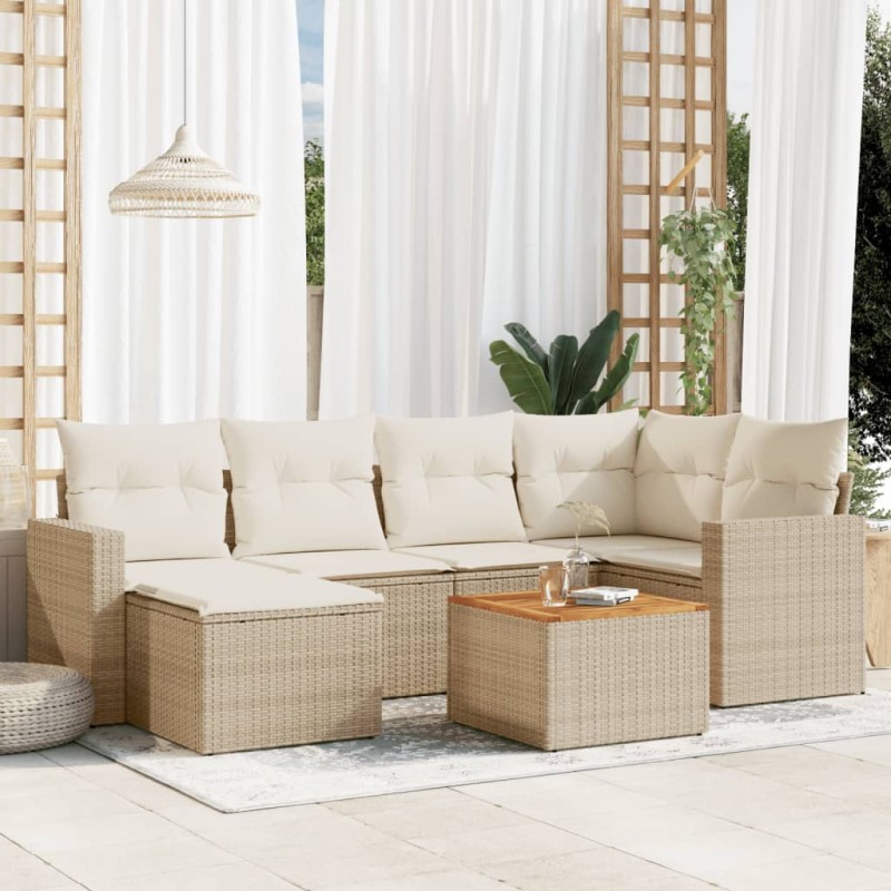 vidaXL Set sofás de jardín 7 piezas y cojines ratán sintético beige vidaXL Set sofás de jardín 7 piezas y cojines ratán sintético beige