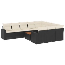 vidaXL Set de sofás de jardín 11 pzas y cojines ratán sintético negro