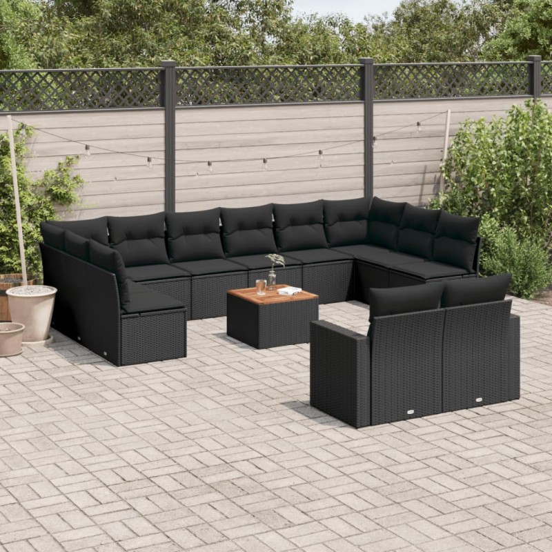 vidaXL Set de sofás de jardín y cojines 13 pzas ratán sintético negro vidaXL Set de sofás de jardín y cojines 13 pzas ratán sintético negro