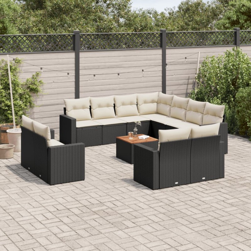 vidaXL Set de sofás de jardín y cojines 13 pzas ratán sintético negro vidaXL Set de sofás de jardín y cojines 13 pzas ratán sintético negro