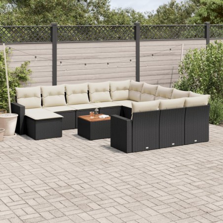 vidaXL Set de sofás de jardín y cojines 13 pzas ratán sintético negro