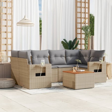 vidaXL Juego de sofás jardín con cojines beige mezcla 7 pzas ratán PE