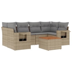 vidaXL Juego de sofás jardín con cojines beige mezcla 7 pzas ratán PE