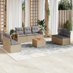 vidaXL Juego de sofás jardín con cojines beige mezcla 8 pzas ratán PE