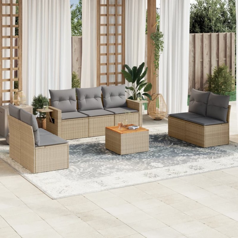 vidaXL Juego de sofás jardín con cojines beige mezcla 8 pzas ratán PE vidaXL Juego de sofás jardín con cojines beige mezcla 8 pzas ratán PE
