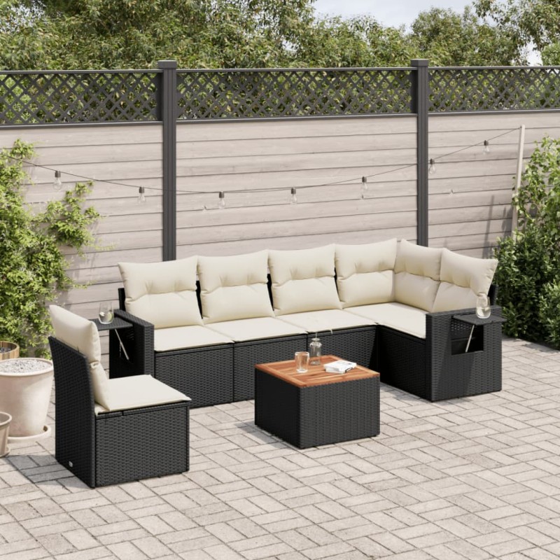 vidaXL Set de comedor de jardín 7 pzas y cojines ratán sintético negro vidaXL Set de comedor de jardín 7 pzas y cojines ratán sintético negro
