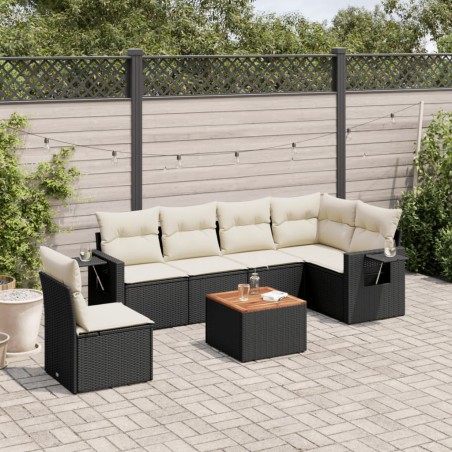 vidaXL Set de comedor de jardín 7 pzas y cojines ratán sintético negro