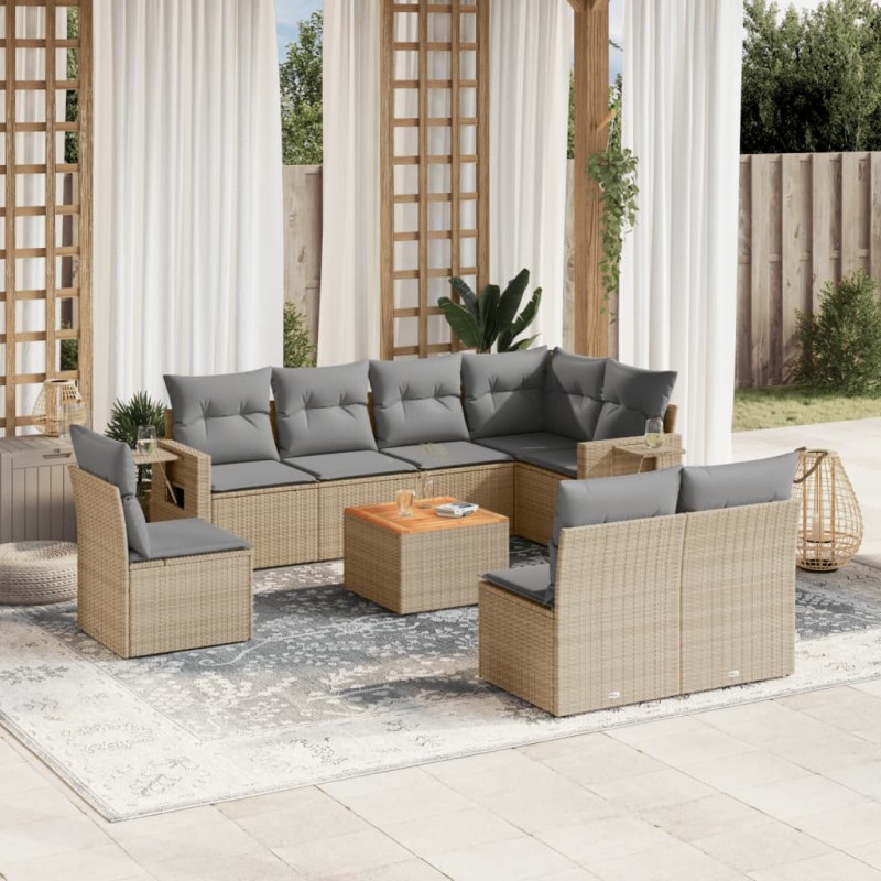 vidaXL Juego de sofás jardín con cojines beige mezcla 9 pzas ratán PE vidaXL Juego de sofás jardín con cojines beige mezcla 9 pzas ratán PE