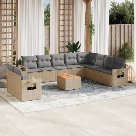 vidaXL Juego de sofás jardín con cojines beige mezcla 11 pzas ratán PE