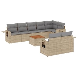 vidaXL Juego de sofás jardín con cojines beige mezcla 9 pzas ratán PE