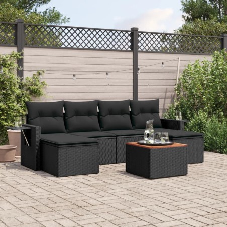vidaXL Set de comedor de jardín 7 pzas y cojines ratán sintético negro