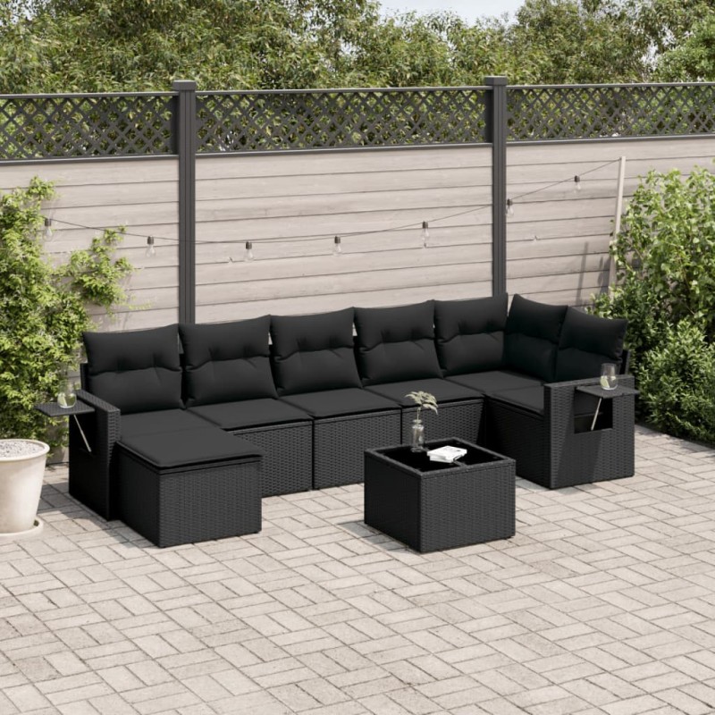 vidaXL Set de sofás de jardín 8 piezas y cojines ratán sintético negro vidaXL Set de sofás de jardín 8 piezas y cojines ratán sintético negro