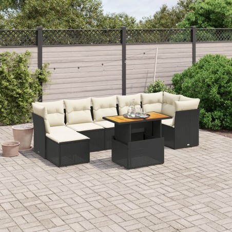 vidaXL Set de sofás de jardín 8 piezas y cojines ratán sintético negro