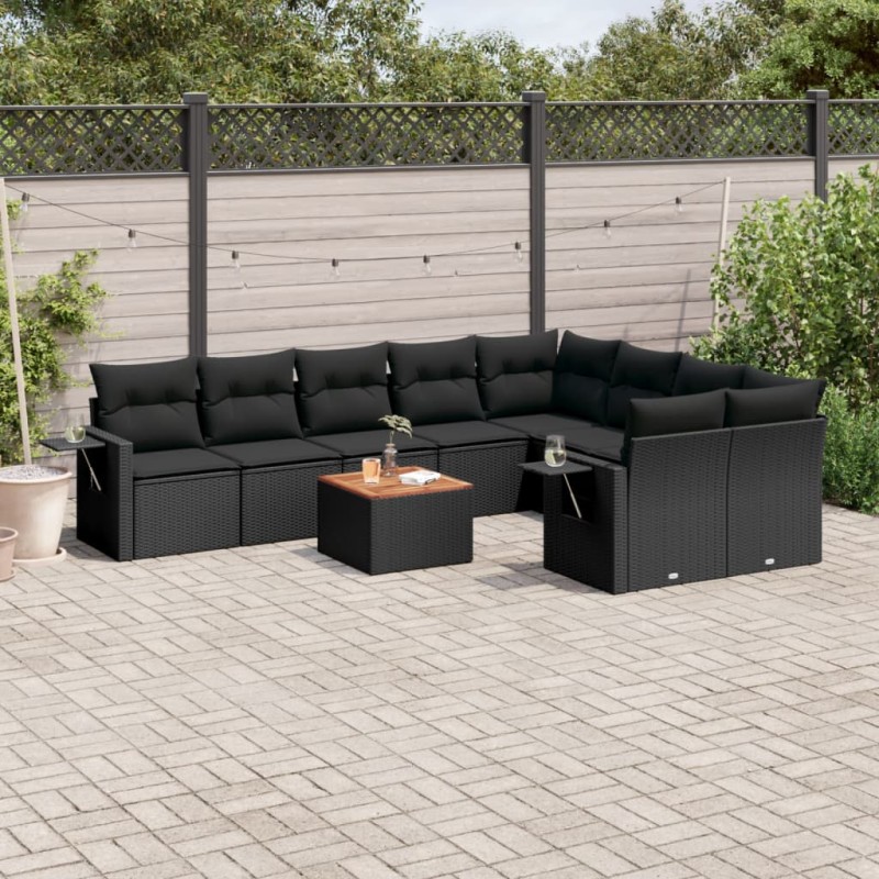 vidaXL Set de sofás de jardín 10 pzas cojines ratán sintético negro vidaXL Set de sofás de jardín 10 pzas cojines ratán sintético negro