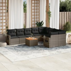 vidaXL Set de sofás de jardín 10 pzas con cojines ratán sintético gris