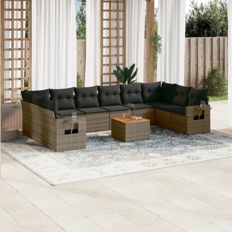 vidaXL Set de sofás de jardín 11 pzas y cojines ratán sintético gris