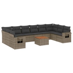 vidaXL Set de sofás de jardín 11 pzas y cojines ratán sintético gris