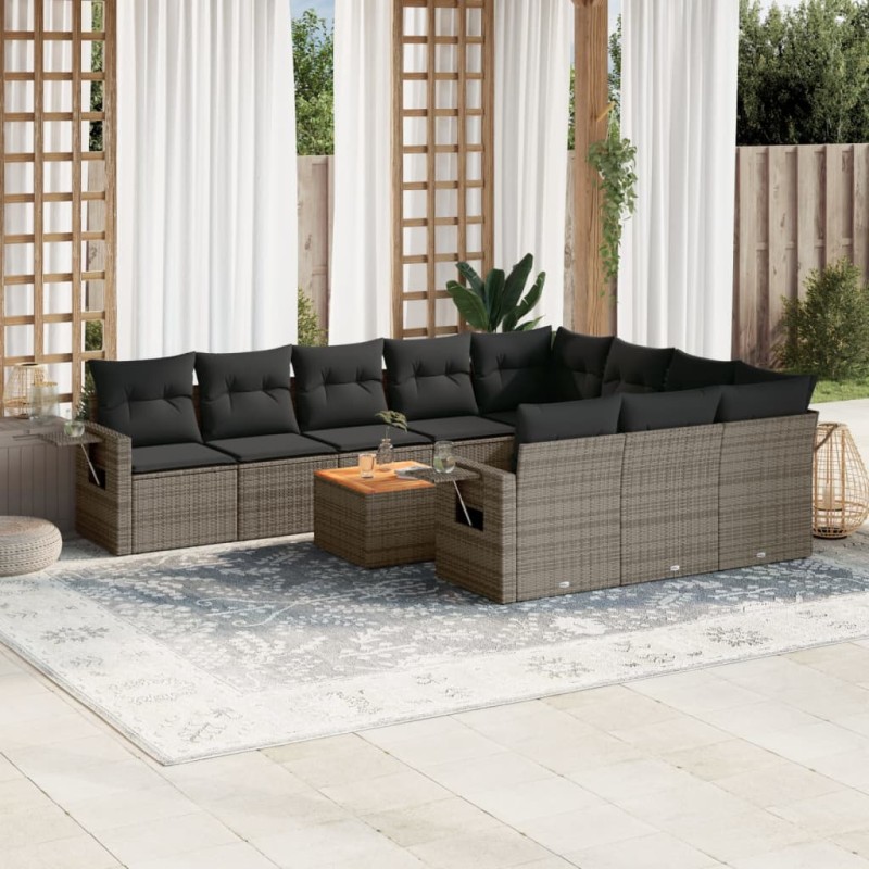 vidaXL Set de sofás de jardín 11 pzas y cojines ratán sintético gris vidaXL Set de sofás de jardín 11 pzas y cojines ratán sintético gris
