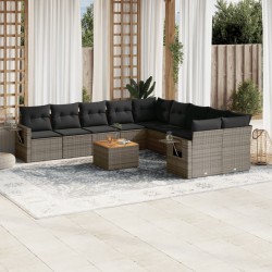 vidaXL Set de sofás de jardín 11 pzas y cojines ratán sintético gris
