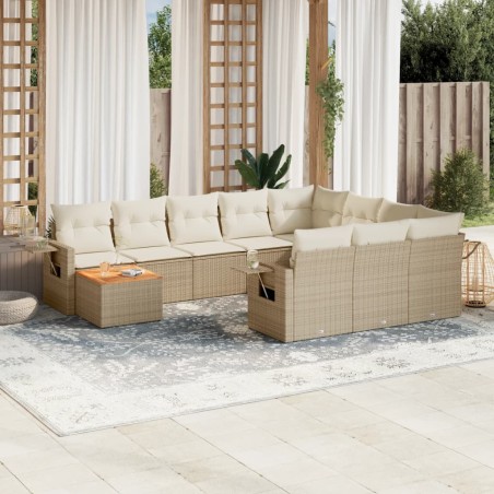 vidaXL Set de sofás de jardín 11pzas con cojines ratán sintético beige