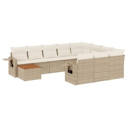 vidaXL Set de sofás de jardín 11pzas con cojines ratán sintético beige