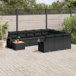 vidaXL Set de sofás de jardín 11 pzas y cojines ratán sintético negro
