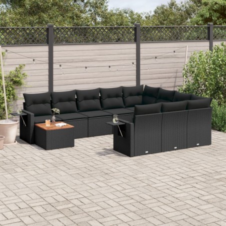vidaXL Set de sofás de jardín 11 pzas y cojines ratán sintético negro