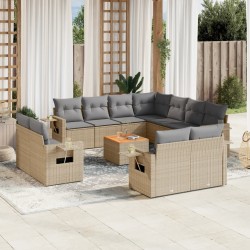 vidaXL Juego de sofás jardín con cojines beige mezcla 12 pzas ratán PE