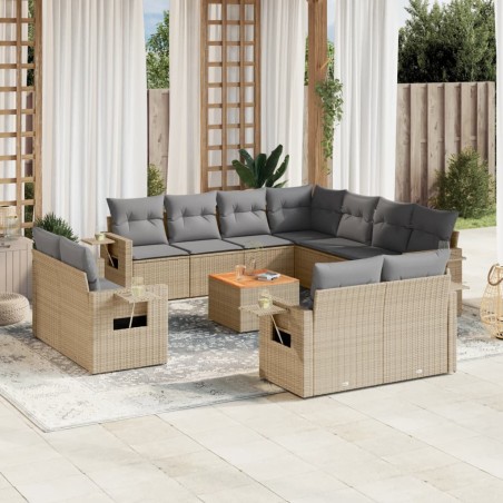 vidaXL Juego de sofás jardín con cojines beige mezcla 12 pzas ratán PE