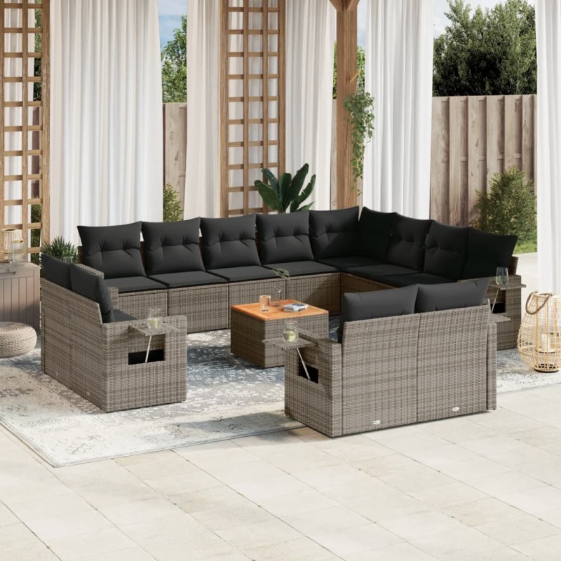 vidaXL Set sofás de jardín con cojines 13 piezas ratán sintético gris vidaXL Set sofás de jardín con cojines 13 piezas ratán sintético gris