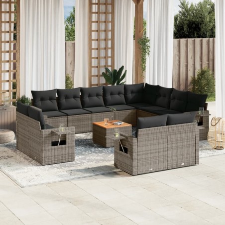 vidaXL Set sofás de jardín con cojines 13 piezas ratán sintético gris