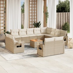 vidaXL Set sofás de jardín con cojines 13 pzas ratán sintético beige