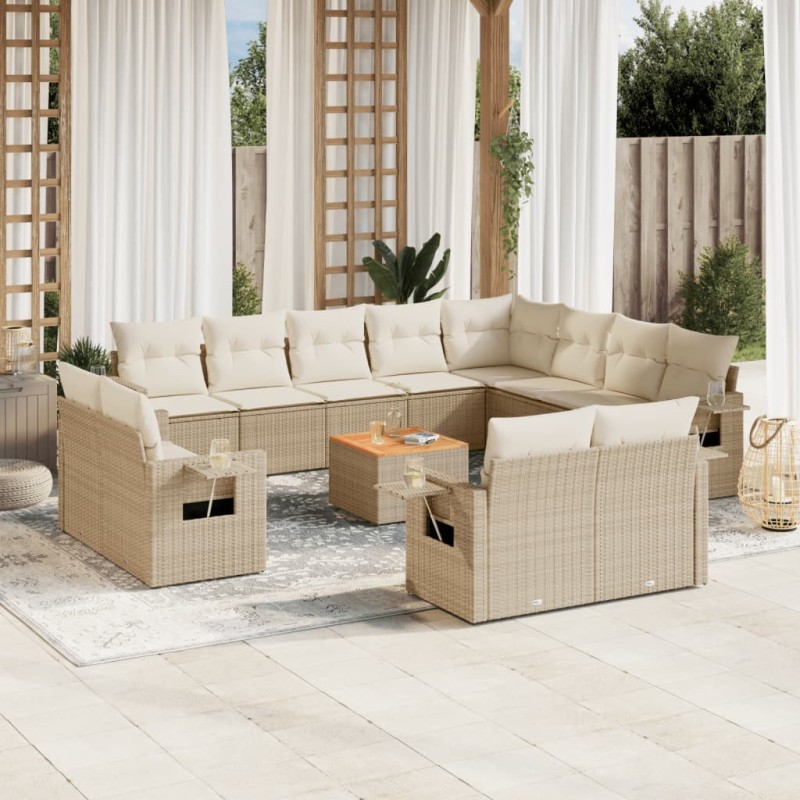 vidaXL Set sofás de jardín con cojines 13 pzas ratán sintético beige vidaXL Set sofás de jardín con cojines 13 pzas ratán sintético beige