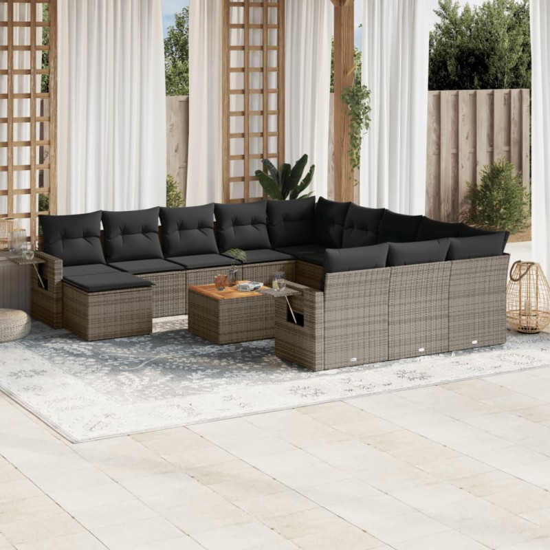 vidaXL Set sofás de jardín con cojines 13 piezas ratán sintético gris vidaXL Set sofás de jardín con cojines 13 piezas ratán sintético gris
