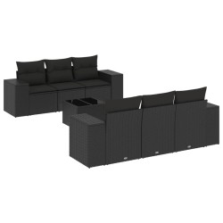 vidaXL Set de comedor de jardín 7 pzas y cojines ratán sintético negro