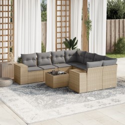 vidaXL Set de sofás de jardín 9 pzas con cojines ratán sintético beige