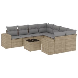 vidaXL Set de sofás de jardín 9 pzas con cojines ratán sintético beige