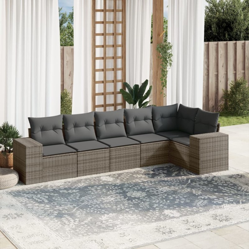 vidaXL Set de muebles de jardín 6 pzas y cojines ratán sintético gris