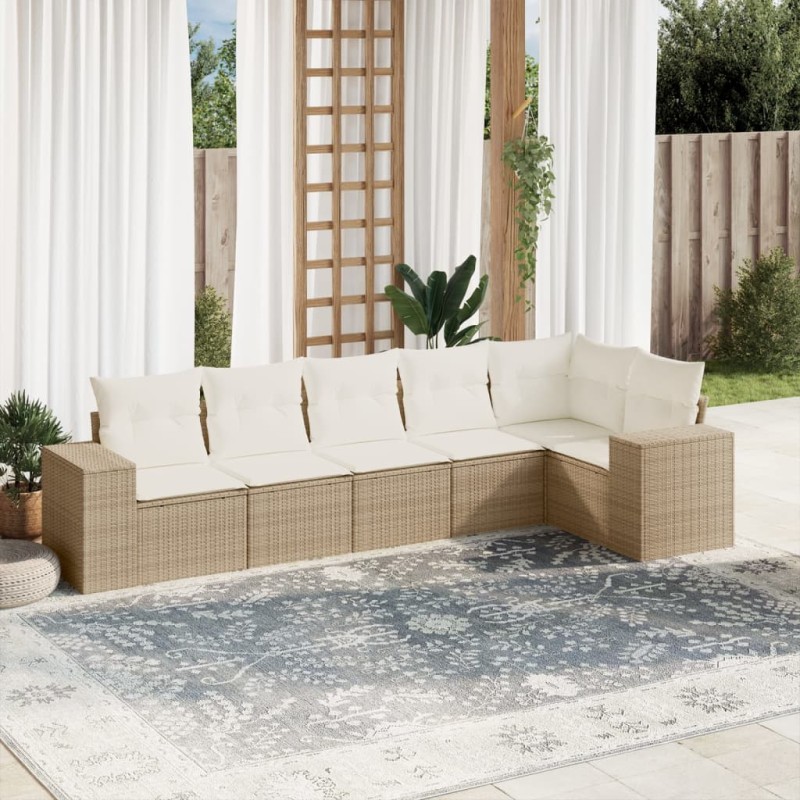 vidaXL Juego de sofás jardín con cojines 6 pzas ratán sintético beige vidaXL Juego de sofás jardín con cojines 6 pzas ratán sintético beige