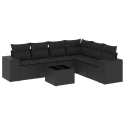 vidaXL Set de comedor de jardín 7 pzas y cojines ratán sintético negro