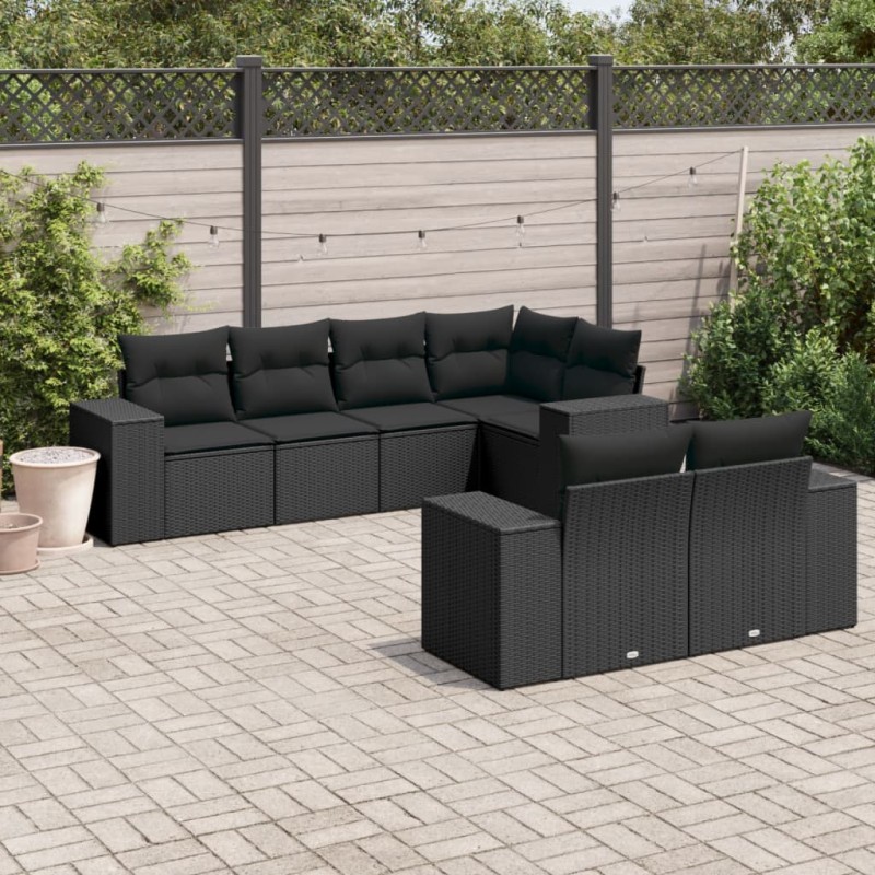 vidaXL Set de comedor de jardín 7 pzas y cojines ratán sintético negro vidaXL Set de comedor de jardín 7 pzas y cojines ratán sintético negro