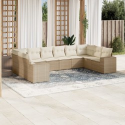 vidaXL Juego de sofás jardín con cojines beige 10 pzas ratán sintético
