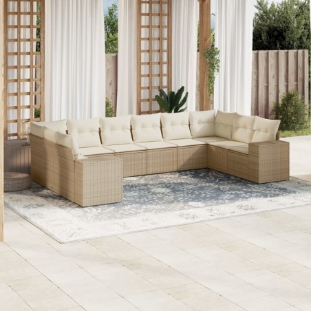 vidaXL Juego de sofás jardín con cojines beige 10 pzas ratán sintético