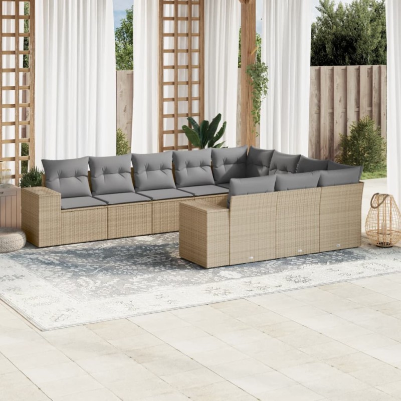 vidaXL Juego de sofás jardín con cojines beige 10 pzas ratán sintético vidaXL Juego de sofás jardín con cojines beige 10 pzas ratán sintético