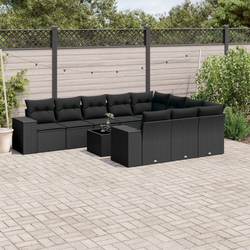 vidaXL Set de sofás de jardín 11 pzas y cojines ratán sintético negro vidaXL Set de sofás de jardín 11 pzas y cojines ratán sintético negro