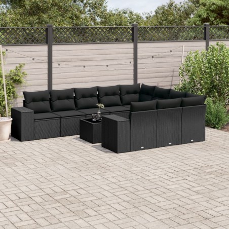vidaXL Set de sofás de jardín 11 pzas y cojines ratán sintético negro