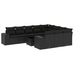 vidaXL Set de sofás de jardín 11 pzas y cojines ratán sintético negro