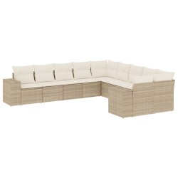 vidaXL Juego de sofás jardín con cojines beige 10 pzas ratán sintético